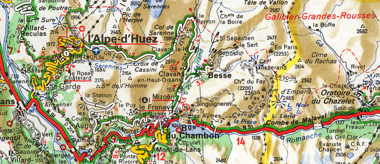Kort over L'Alpes-d'Huez.